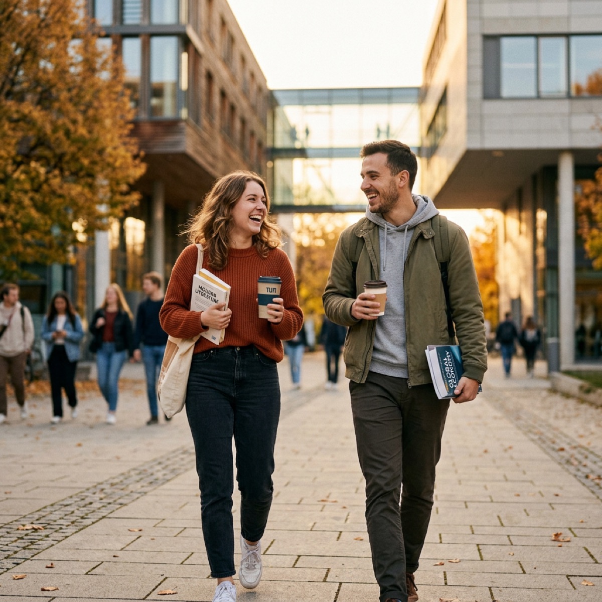 Two students chatting on campus